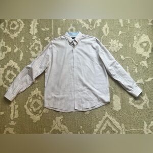 Nautica Men's White and Blue Checkered Dress Shirt